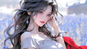 蓝色花田少女