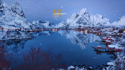 冬季雪山湖小镇