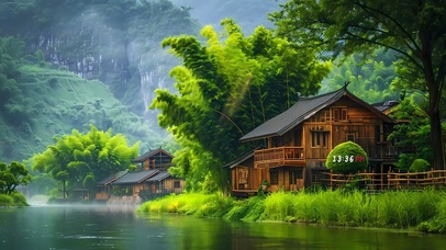 4k湖边竹林人家