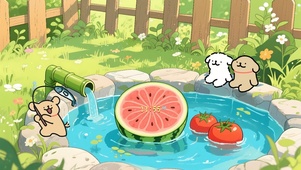 线条小狗夏日水池