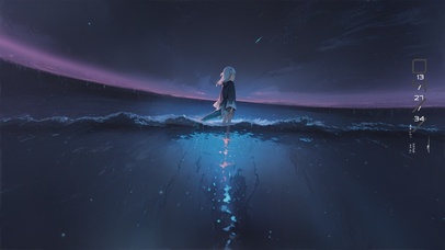 唯美夜晚海景少女