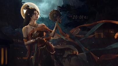 唯美雨中敦煌美少女