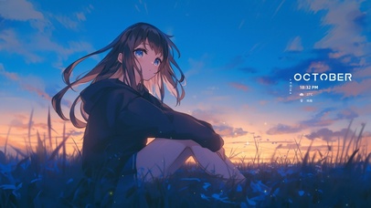 唯美夕阳草地少女