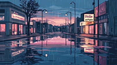 粉色月夜静谧无人街道