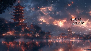 夜晚阁楼湖畔