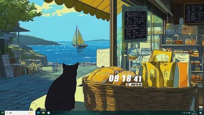 蓝天白云海景猫咪桌面主题