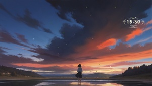 唯美夕阳海景少女