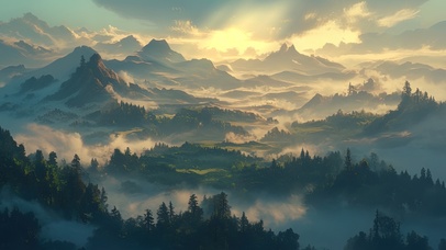 绿色护眼云雾山峰