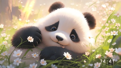 花丛呆萌大熊猫