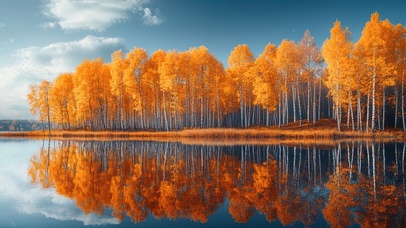 静谧秋季枫林湖畔