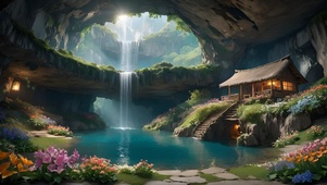 洞中瀑布小屋