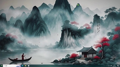 水墨山水AI插画-桌面主题