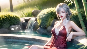 古风竹林温泉少女