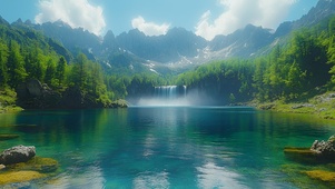 翠湖飞瀑青山