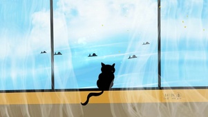 窗口猫咪在看海