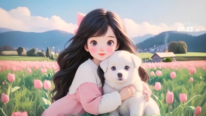 小女孩和她的小狗狗