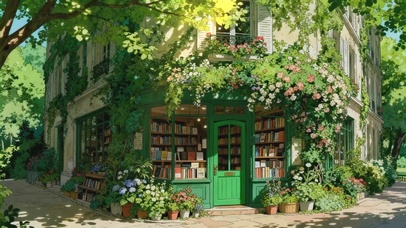 清新治愈绿色调桌面-转角的书店