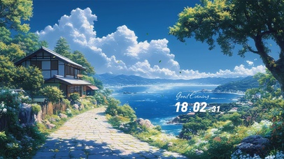 护眼蓝天白云树木