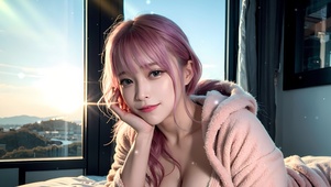 唯美阳光粉发少女