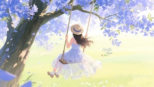 紫色纱裙少女背影