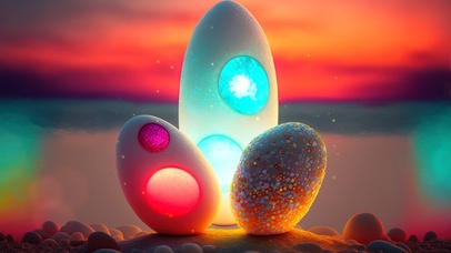 夕阳沙滩鹅卵石