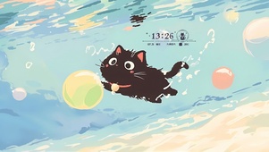 水中嬉戏黑猫