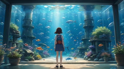 水族馆中的女孩