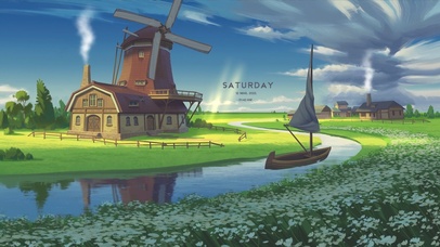 4K唯美治愈草原河流风车木屋