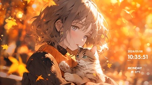 秋叶 女孩和猫