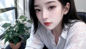 4K 呵护绿植小盆栽的女孩