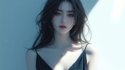 4K 黑色吊带裙美女