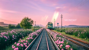 粉色花海火车