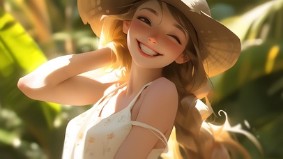 4k戴帽子的美丽女孩