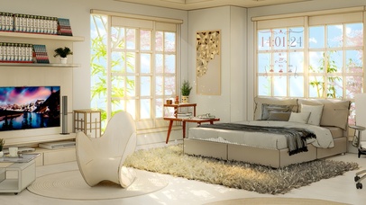 唯美清新治愈卧室房间