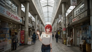 日式街道红发少女