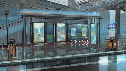 唯美治愈雨天公交站