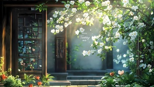 小院樱花盛开