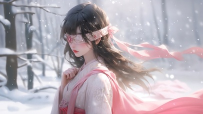 飘雪蒙眼少女