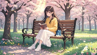 唯美樱花树下女孩