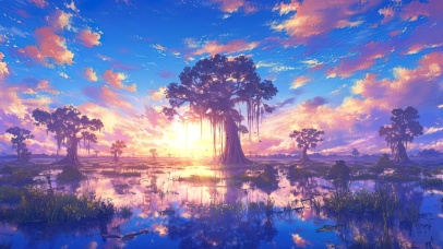 梦幻晚霞沼泽地
