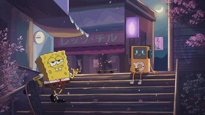 可爱治愈赏樱花的海绵宝宝