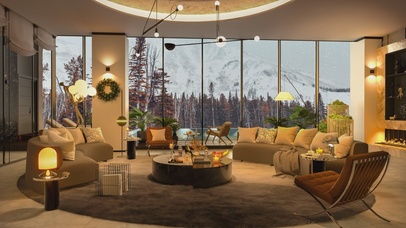 唯美治愈雪山房间雪景