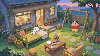 蜡笔小新和小白的傍晚悠闲时光