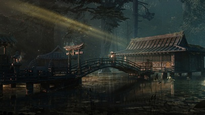 古风小桥斗笠渔翁