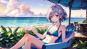 阳光夏日海滩少女