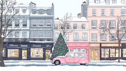 浪漫小清新雪景街道