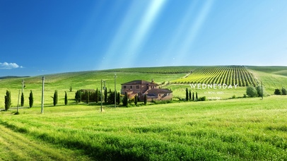 蓝天绿草地农村小屋