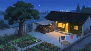夏夜乡村院落