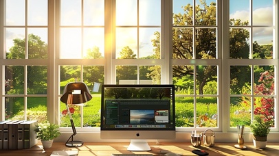 阳光明媚 办公桌前