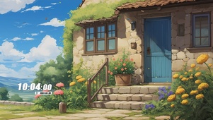 蓝天白云房屋花园景色